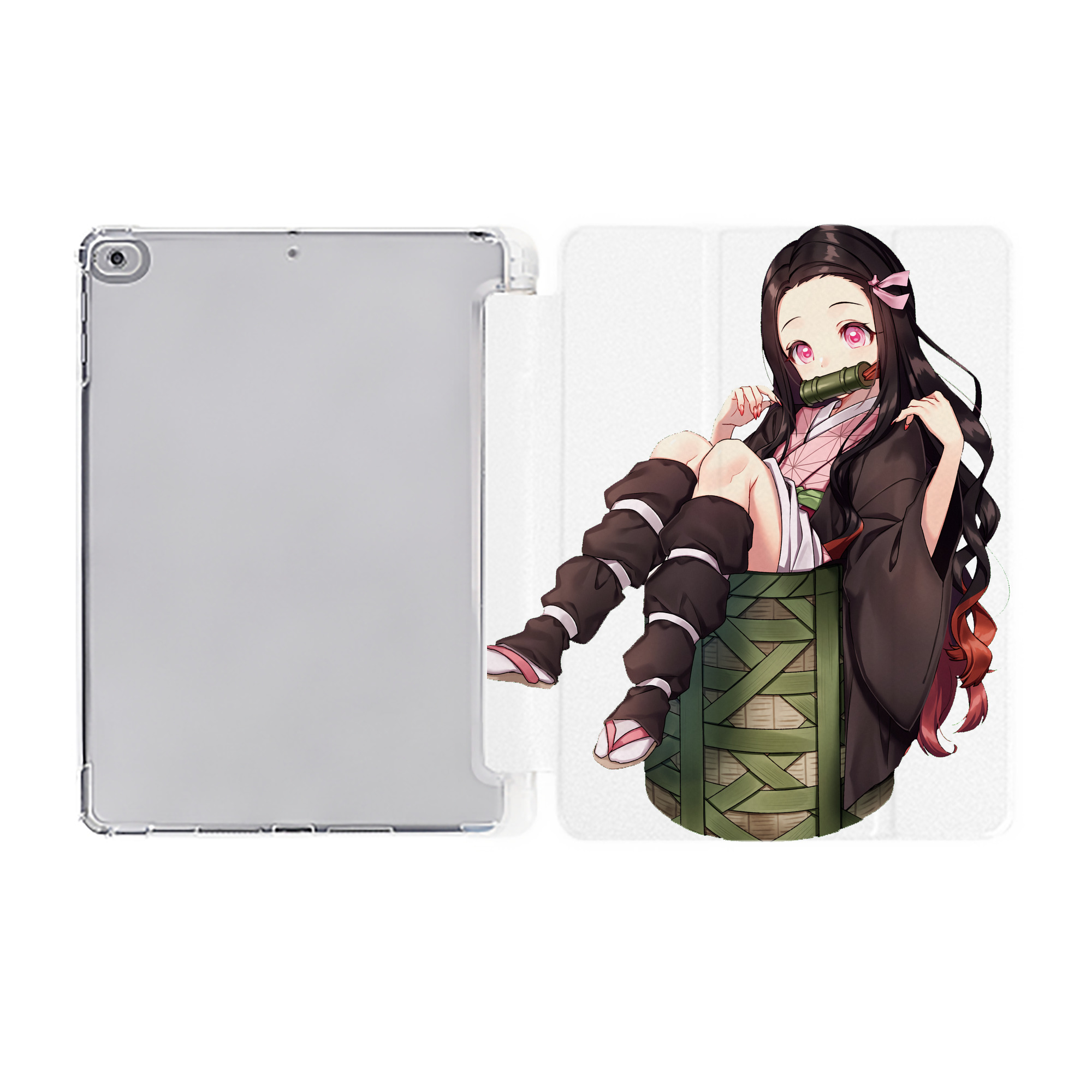 （画像用） 鬼滅の刃（きめつのやいば）竈門 禰󠄀豆子／かまど ねずこ Kamado Nezuko IPad ケース ペン収納付き 三つ折りスタンド PUレザー×シリコン 対応機種9.5/10.5/10.9インチ